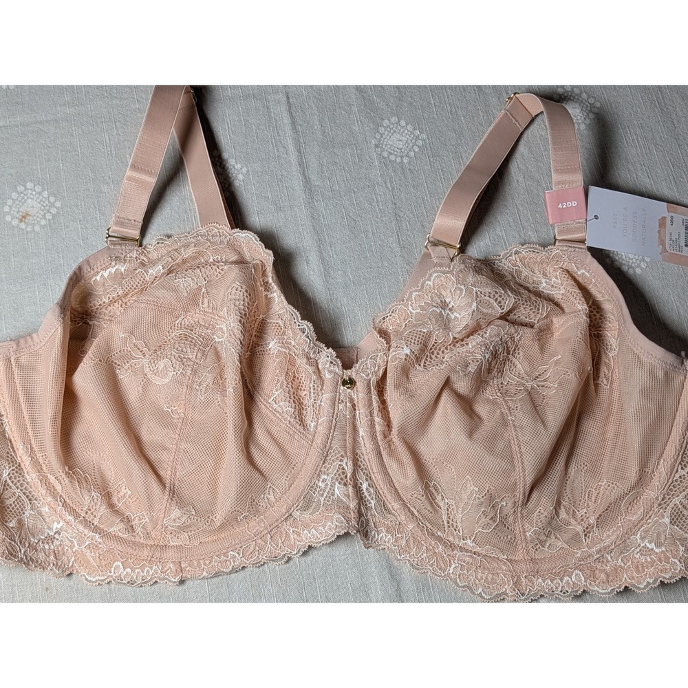 NWT Cacique Cotton Collection Unlined Demi Bra 42DD Blush Pink Lace Underwire